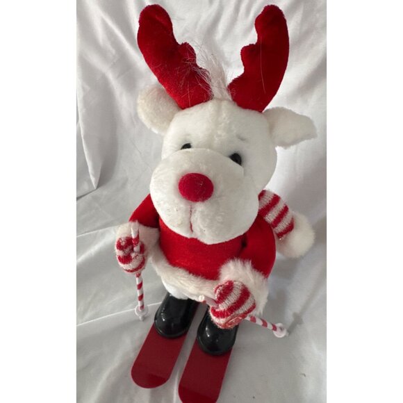 Plush Skiing Reindeer Red Antlers & Candy Cane Poles VIDEO - Picture 3 of 5